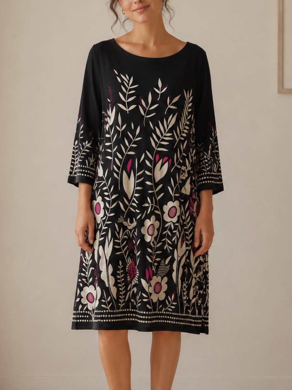 Gudrun Sjoden Floral Folk Art Midi Dress S Pockets Greece Lagenlook Artsy Drapey